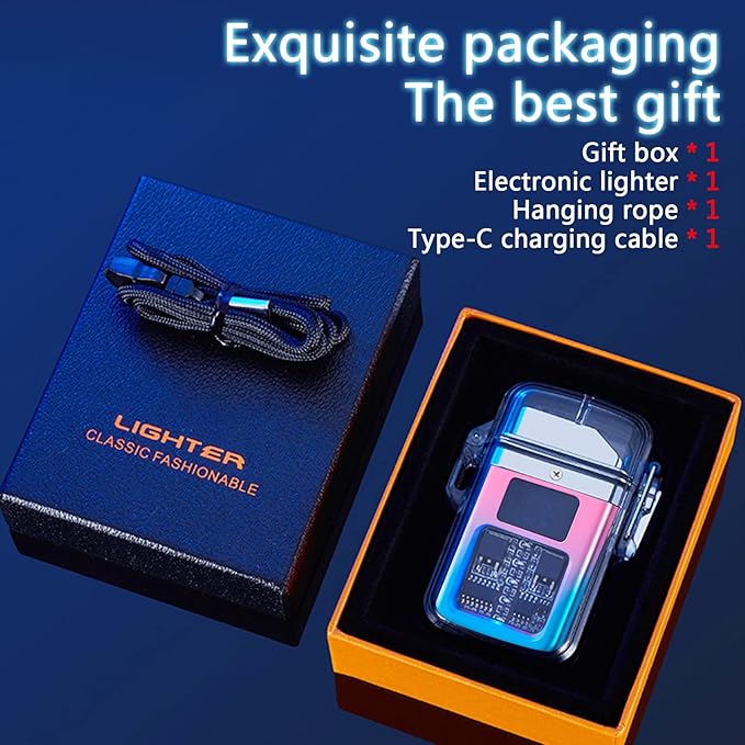 Electric Lighter Transparent Waterproof Dual Arc Plasma Lighter with LED Battery Indication Type-C Rechargeable Outdoor Lighter Windproof Lighter for Boyfriends and Friends (Blue and Pink)