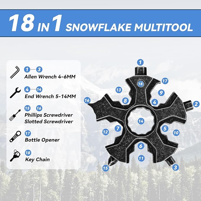 KeyChain MultiTool 18-in-1, Hex Key Allen Wrench Open End Wrench Phillips Slotted Flat Screwdriver Bottle Opener Box Package Cutter Outdoor Multi Tool All in One, Gift for Father Him Her Man Woman