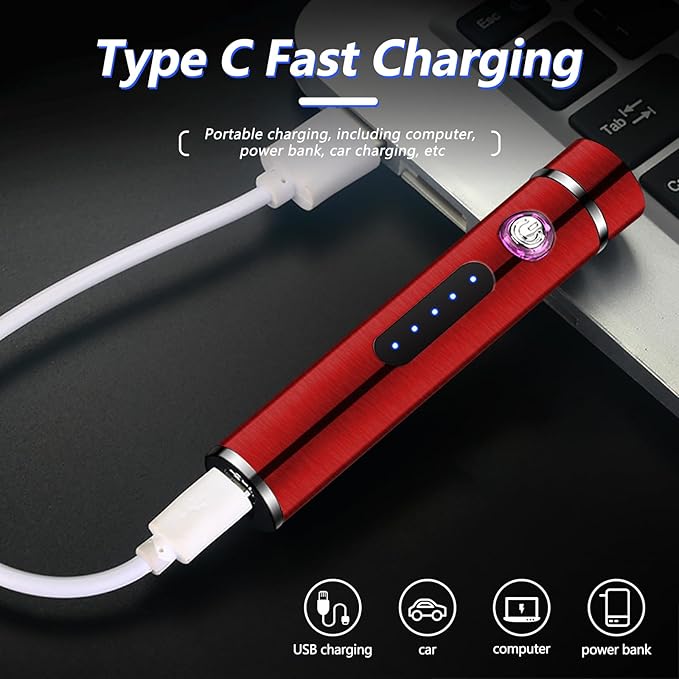 BABOBIU Electric Lighter Rechargeable Lighter Mini Windproof Lighter Flameless Cool Lighter with Double Arc Ignition USB Lighter for Camping, Hiking, Adventure (Red)