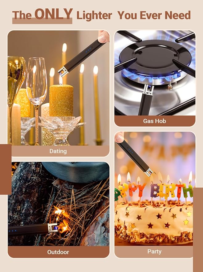 Candle Lighter Valentines Day Gifts for Her Him Wife Girlfriend Rechargeable Electric Long Lighters for Kitchen Home Camping Gift for Women Men Adults