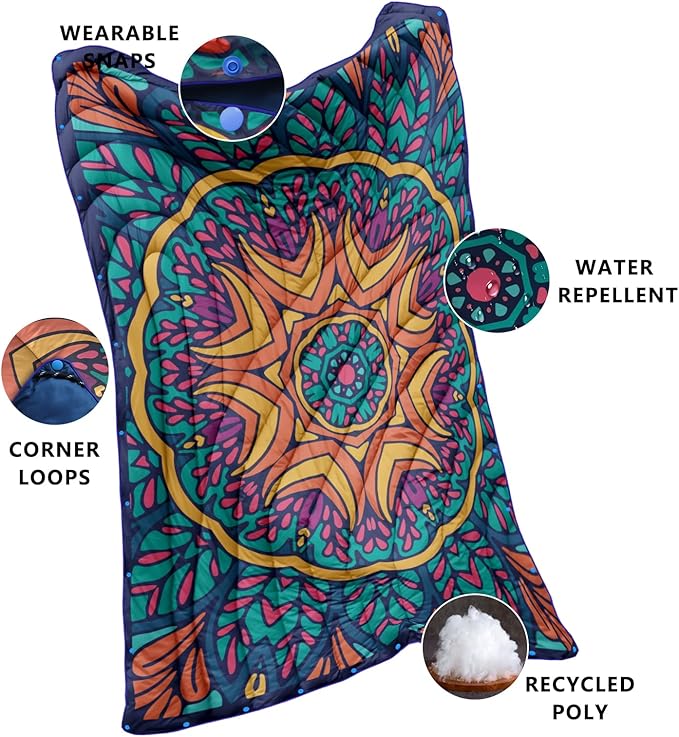 Camping Blanket,Lightweight Down Alternative Puffy Printed Camping Blanket Packable Outdoor Blanket for Camping,Traveling, Stadium, Hiking, Picnics