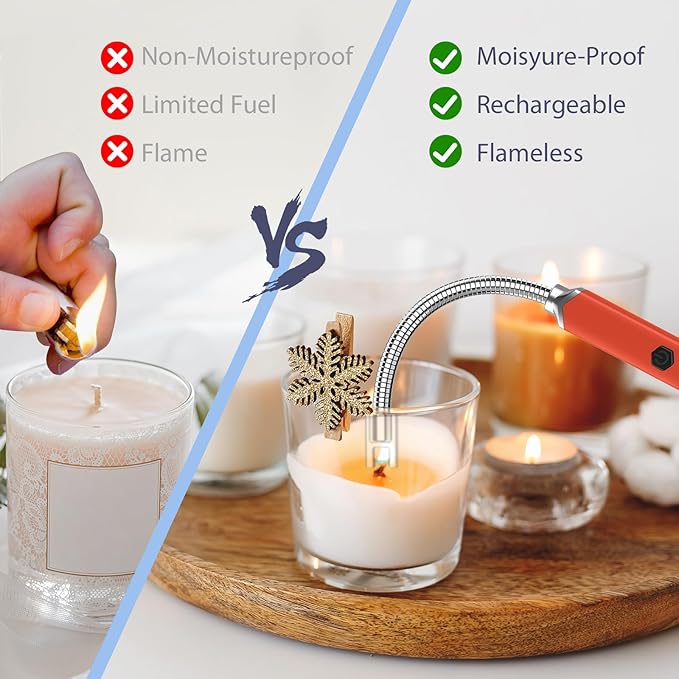 Electronic Candle Lighter Arc Windproof Flameless USB Rechargeable Electric Lighter (1 Pack - Orange)