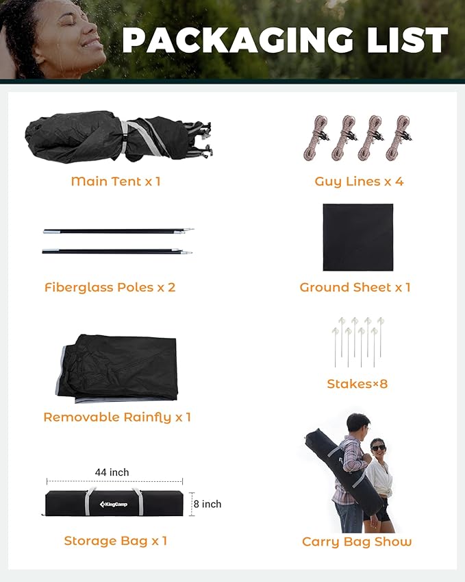 KingCamp Camping Shower Tent, Instant Portable Privacy Shelter, 1/2 Room Large Outdoor Toilet Tent with Floor, Water-Resistant, Windproof & Easy Setup for Beach, Camping & Hiking