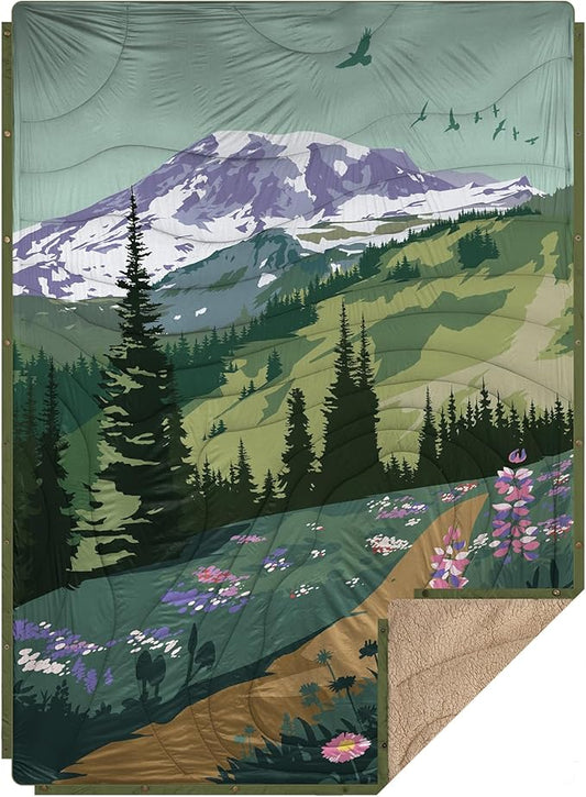 Outdoor Camping Blanket - Puffy Ultralight Packable Blankets for Sleeping, Camp, Travel, Hiking, Stadium, Sherpa Fleece Warm Puffer Portable Camping Quilt, DWR,Machine Washable,56"x 78"