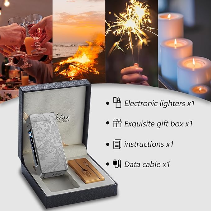 Electric Lighter Rechargeable USB Dragon Lighter Arc Plasma Torch Lighter Windproof Cool High Power Candle Lighter with LED Battery Indicator for Candles, Fireworks, Incense (BlackDragon)