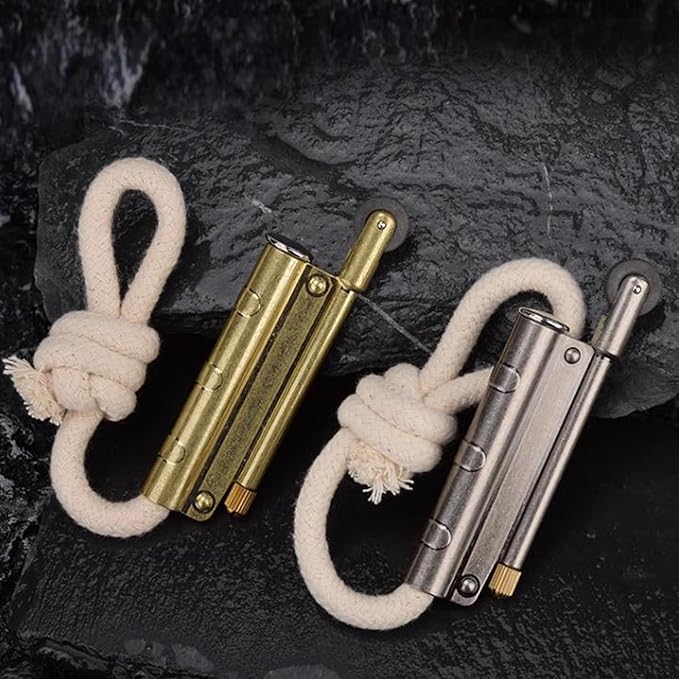 Vintage Metal Trench Lighter, Antique Windproof Rope Lighters, Portable Survival Shepherds Lighter Outdoor Camping (Silver)