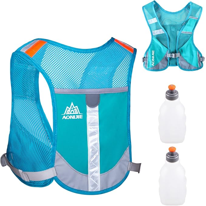 Azarxis Ultralight Running Vest Pack Reflective Breathable Hydration Backpack with Water Bottles for Men Women Hiking Camping Marathon Cycling Race (Blue with 2 Pack 250ml Water Bottles)