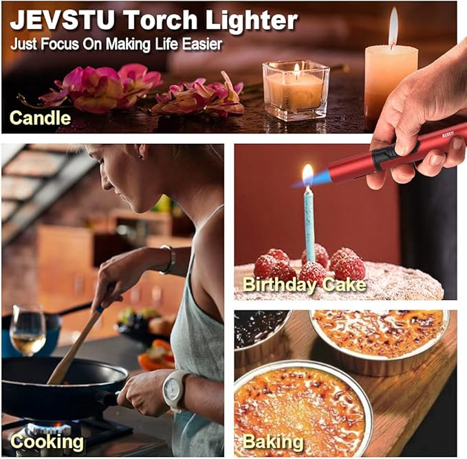 Butane Torch Lighter, 6-inch Refillable Pen Lighter Adjustable Jet Flame Butane Lighter for Grill BBQ Candle Camping (Gas Not Included) RED