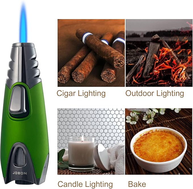 JOBON Pocket Torch Lighter, Gift Idea (Butane Free), Professional Reusable Single Jet Flame Gas Lighter, Kitchen BBQ Camping Candle (Green)