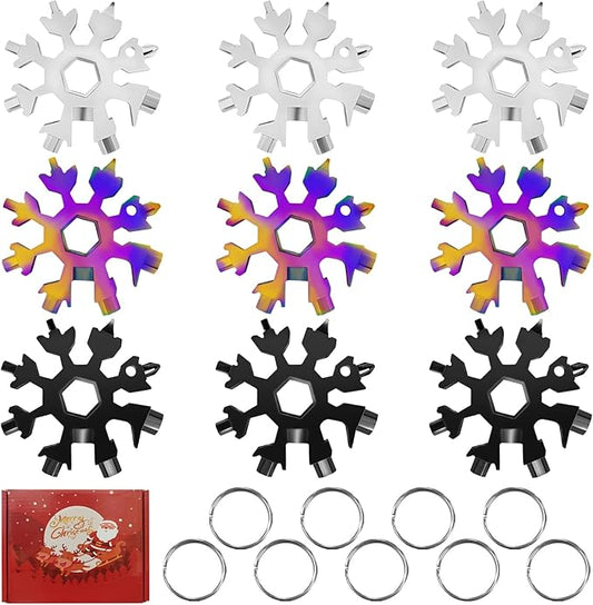 18-in-1 Snowflake Multitool Gifts for Men, 9 Pack Stainless Steel Snowflake Multi-Tool Christmas Stocking Stuffers Gifts for Men, Pocket Size Cool Gadgets for Portable Screwdriver Wrench Bottle Opener