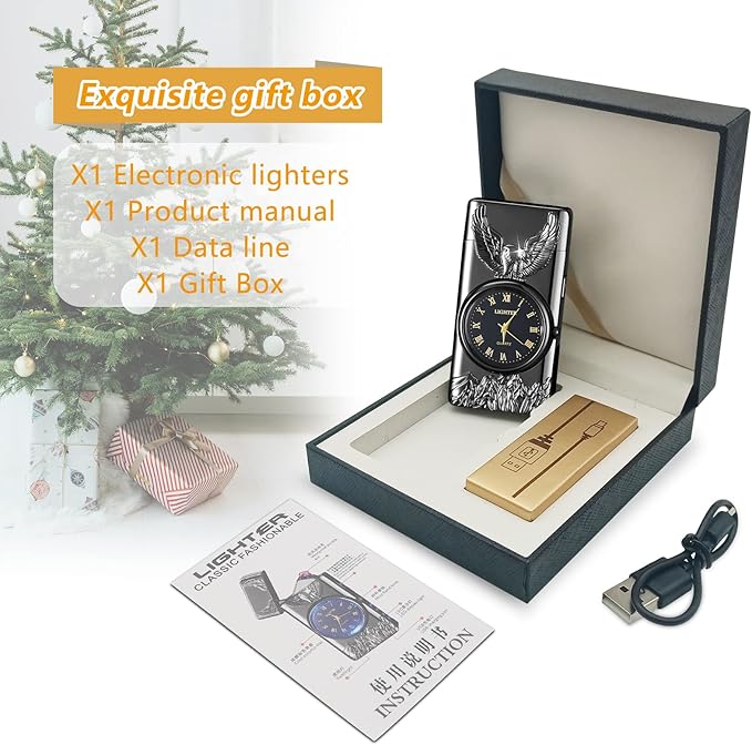 Plasma Lighter USB Rechargeable with led Display arc Lighter with Clock dial time Display Cool Lighter for Father's Day(Black)
