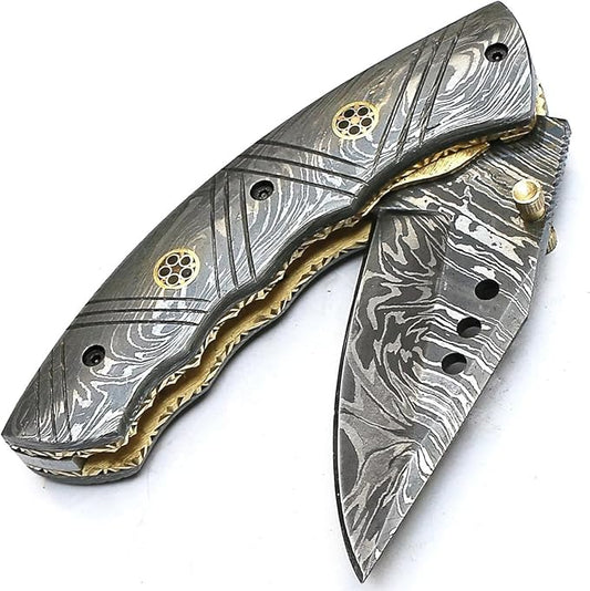 PAL 2000 KNIVES FOL-9032 Custom Handmade Damascus Steel Folding Pocket Knife Damascus Handle with Sheath