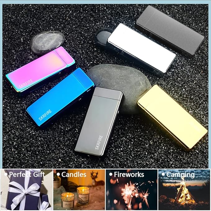 SKRFIRE Electric Lighters Rechargeable USB Lighter Plasma Arc Flame Windproof Cool Lighter with Luxury Gift Box for Fireworks, Candle, Incense (Frosted Black)