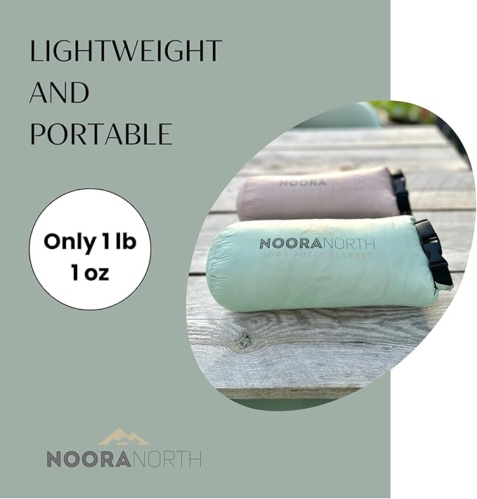 Down Camping Blanket - Warm Puffy Camping Quilt for Cold Weather, Backpacking, Hiking, Beach, Travel Gear - Lightweight Outdoor Packable Blanket Poncho or Throw & Bag - 50x77