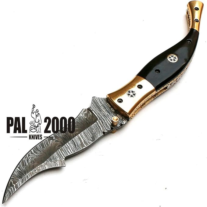 PAL 2000 KNIVES POC-8735 Best Handmade Damascus Pocket Knife Beautiful Folding Knife With Sheath 10 Inch