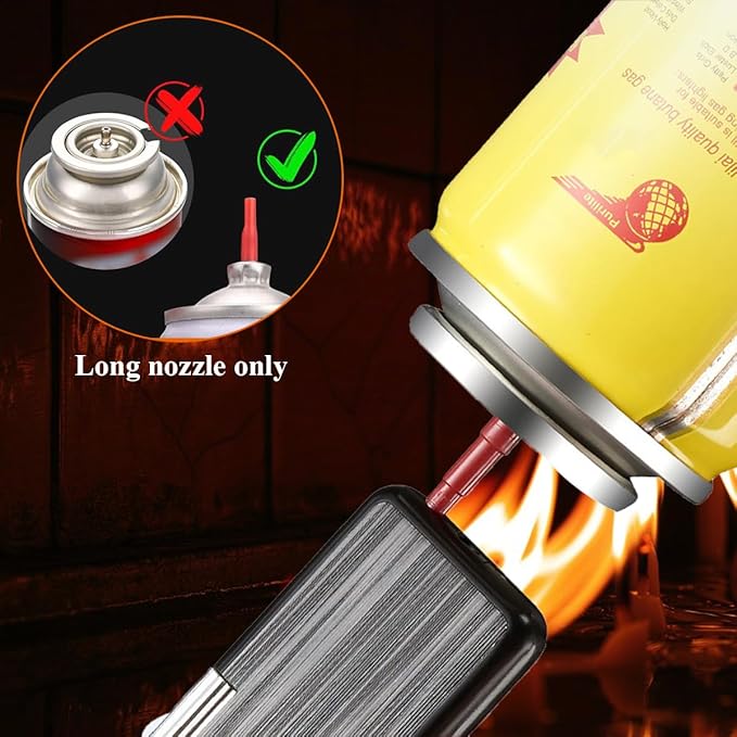 Open Flame Lighter, Classic Retro Lighter, Adjustable Open Fire Butane Flame Lighter, Slide Sliding Wheel Ignition Lighter for Kitchen, Indoor, Outdoor, Grill, Men's Gifts (Black Silver)