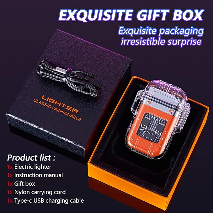 BABOBIU Electric Lighter Plasma Lighter Flameless Windproof Waterproof Arc Lighter with Portable Flashlight Gift for Father's Day, Christmas, Birthday (Orange)