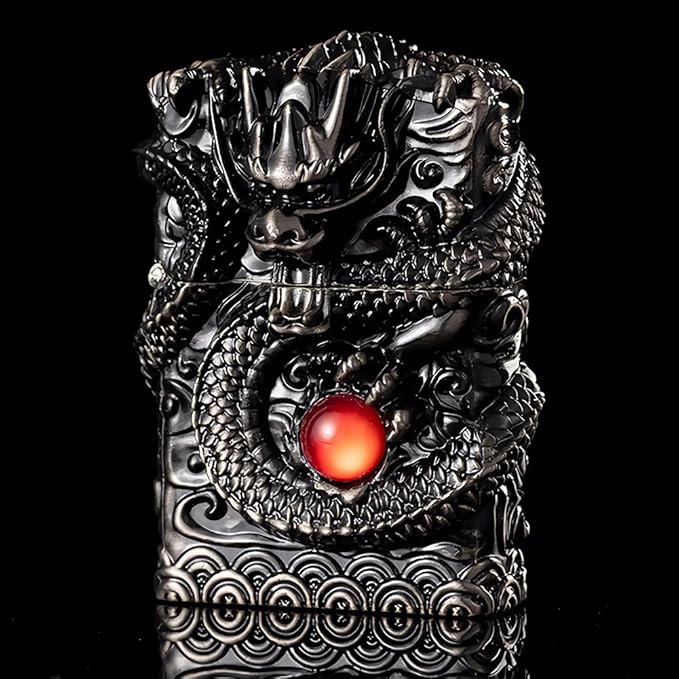 Dragon Lighter Premium Kerosene Soft Flame Lighter with Adjustable Flame, Refillable, Windproof and Pocket Size for Outdoor Camping, Travel, and Household Use (Black)