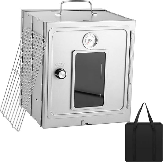 Portable Camping Oven with Storage Handbag, Stainless Steel Fastfold Design Camp Oven for Wood Burning Stoves and Camp Stoves, Outdoor Cooking Baking BBQ