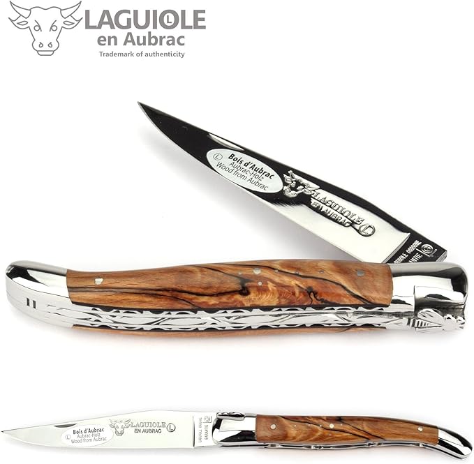Laguiole en Aubrac Handmade Knife 12 cm Double platines L0712WAIF Aubrac Beech Wood Handle, Blade and bolsters Stainless Steel Shiny