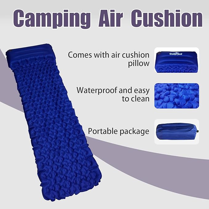 Camping Sleeping Air Bag TPU Blow-Up Air Bag with Mat Built-in Foot Pillow Perfect for Camping Essentials, Lightweight Sleeping Bag Air Mattress Camping Cot Camping Tent
