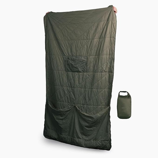 Gravel Layover Ultra-Compact Packable Down Blanket for Travel & Camping - Lightweight, Warm Travel Blanket Airplane, Car Blanket, Camping Blankets for Cold Weather - Includes Carrying Pouch (Spruce)