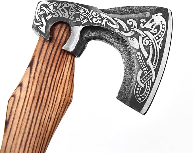 H&A CRAFTS® Viking Axe The Ragnar Lothbrok Real, and Custom Crafted with Leather Sheath Carbon Steel Camping Hatchet Personalized Gifts for Men (Jormungandr Viking Axe)