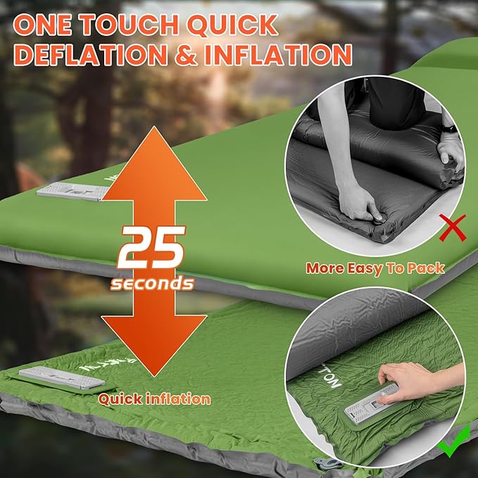 Self Inflating Sleeping Pad with Built-in Electric Pump, 3.15” Thick Memory Foam Camping Mattress, Fast Inflating Camping Sleeping Pad with Pillow, 4 Season Insulated Sleeping Pad for Camping, Tent