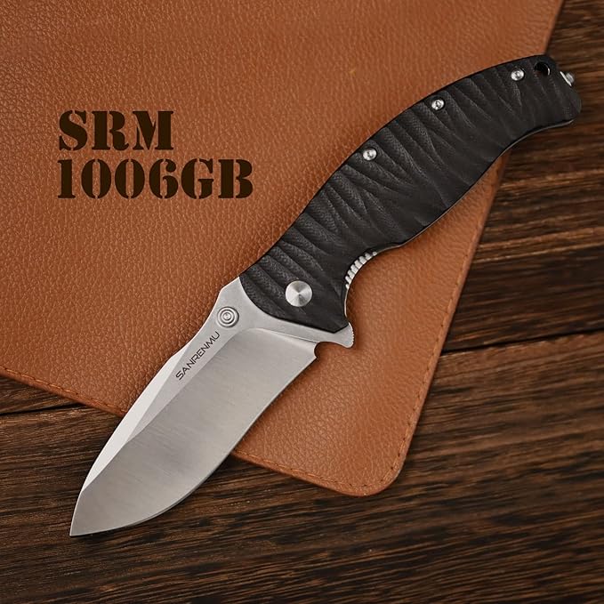 SRM SANRENMU 1006 NEW Pocket Folding Knife 14C28N Blade Flipper Ball Bearing Outdoor Camping Survival Tool EDC (Black)