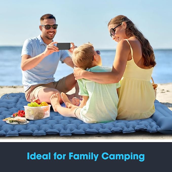 Outerman Double Camping Sleeping Pad, Self Inflating Sleeping Mat 2 Person with Pillow, Built-in Foot Pump for Camping, Hiking, Traveling Tent (Blue)