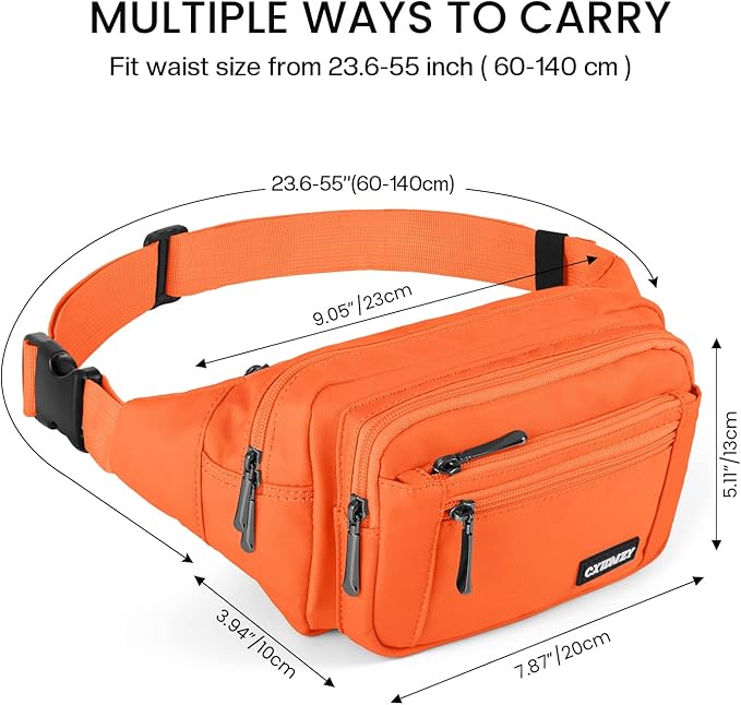 CXWMZY Fanny Packs For Women & Men Waist Pack Hip Bum Bag with Multi-Pockets Large Capacity Waterproof Casual Bum Bag for Disney Traveling Casual Cycling Running Hiking (Orange)