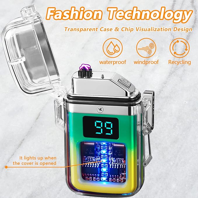 BABOBIU Electric Lighter Plasma Lighter Flameless Windproof Waterproof Arc Lighter with Smart Chip for Camping, Hiking, Adventure (Yellow Green)