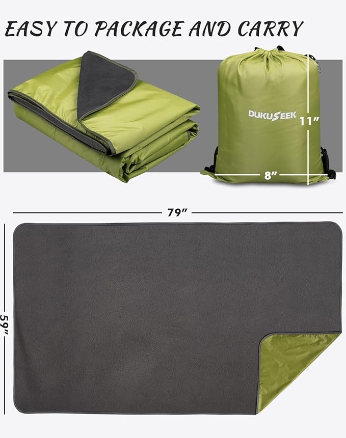 DUKUSEEK Waterproof Blanket Outdoor, Hooded Blanket Poncho - Large (79"x 59"), Portable, Windproof Fleece Blankets for Cold Weather Camping, Picnic, Sports, Boat, Dogs, Festivals, Car, Emergency…