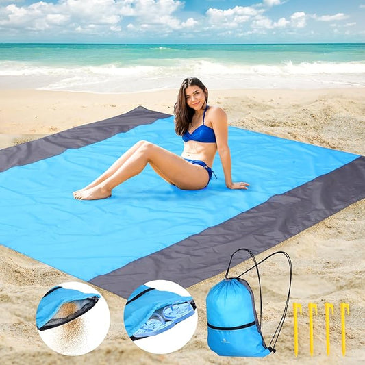 Beach Blanket Waterproof Sandproof,Large Oversized Sand Free Beach Mat,Portable Picnic Mat for Travel Camping Hiking Picnic, Lightweight & Durable Family Water Resistant Mat(Blue)