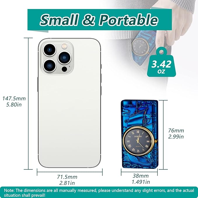 Electric Lighters Rechargeable Type c USB Lighter Windproof Flameless Plasma Dual arc Lighter Metal Cool Lighters with Clock dial Candle Lighters for Candle, Candlestick (Blue)