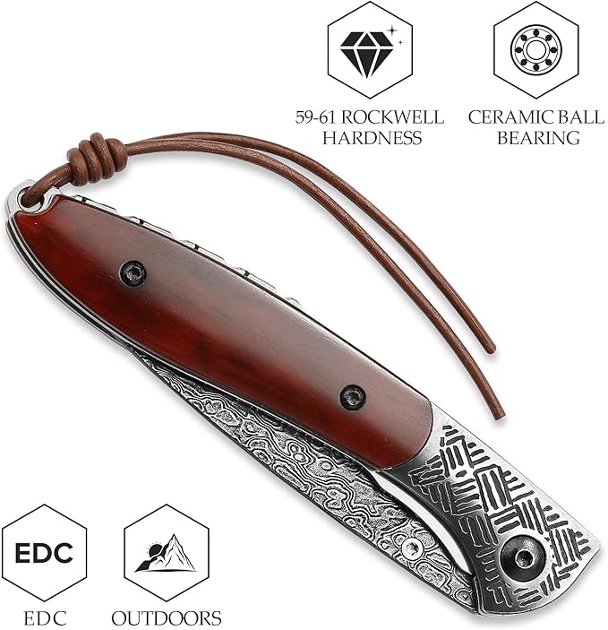 Handmade Damascus Steel Folding Pocket Knife,3.15in Blade Bone Handle Thumb Stud Opener Knives for Men EDC, Piscis Austrinus-02B