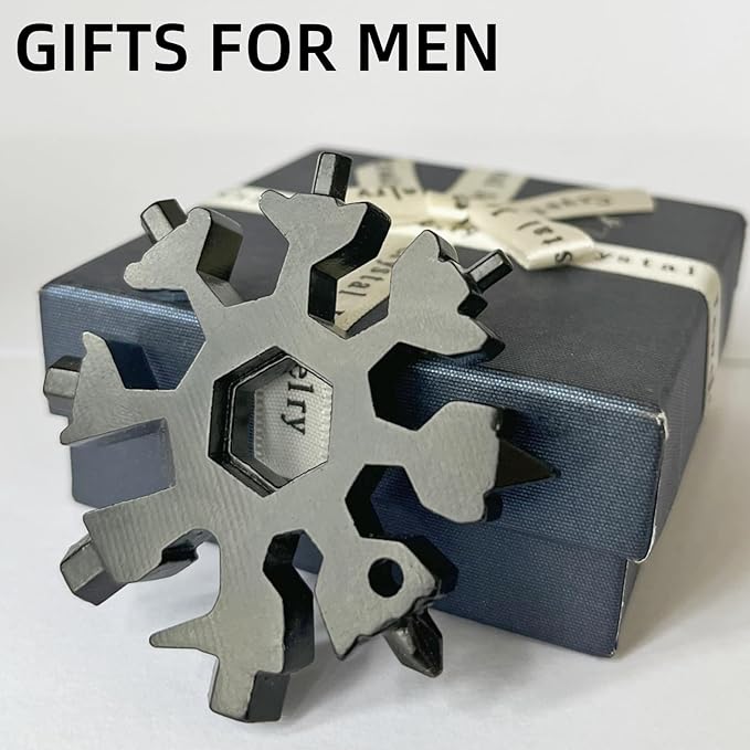 Gifts for Men, FODARSAI 18-in-1 Snowflake Multi Tool, Stocking Stuffers for Men, Cool Camping Tool Gadgets for Men, Unique Gifts for Dad, Husband, Boyfriend (Black)