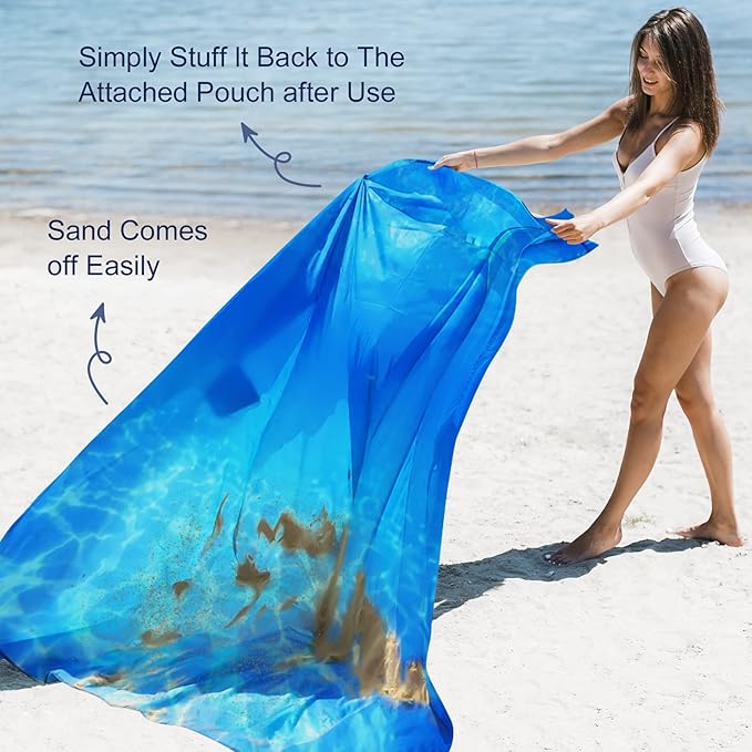Beach Blanket 79" X 83" for 1-4 Adults,Large Beach Blanket Waterproof Sandproof,Waterproof Quick Drying Outdoor Picnic Mat,Beach Mat for Travel,Camping,Hiking