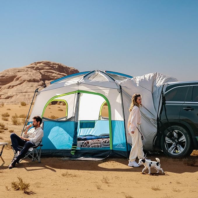 SUV Tents for Camping 6 Person Waterproof, Car Family Camping Tent with Tailgate Attachment for SUV, Jeep, Truck with Cap, Easy Setup Large Tent for Outdoor Camping