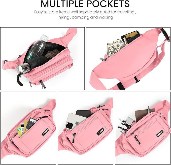 CXWMZY Fanny Packs For Women & Men Waist Pack Hip Bum Bag with Multi-Pockets Large Capacity Waterproof Casual Bum Bag for Disney Traveling Casual Cycling Running Hiking (Pink)