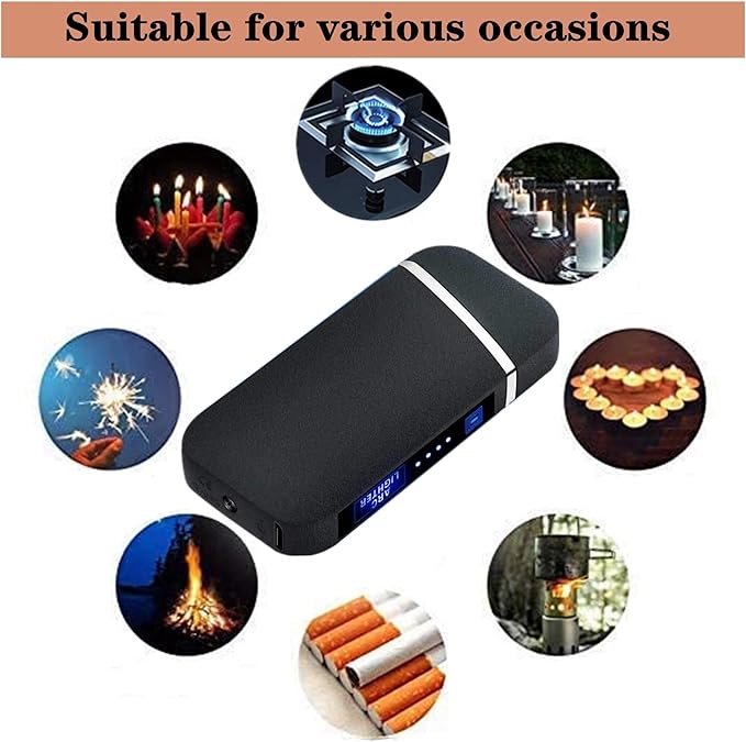 Electric Lighter Dual Arc Lighter Outdoor Windproof Lighters USB Rechargeable-Flameless-Plasma Cool Lighters for Camping, Hiking, Adventure, (Matte Black)