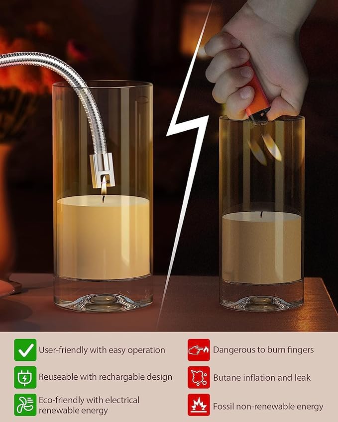 RONXS Lighter Electric Lighter Rechargeable Arc USB Candle Lighters with LED Battery Display, Flexible Neck Windproof Flameless Plasma Long Lighters for Candle BBQ Camping