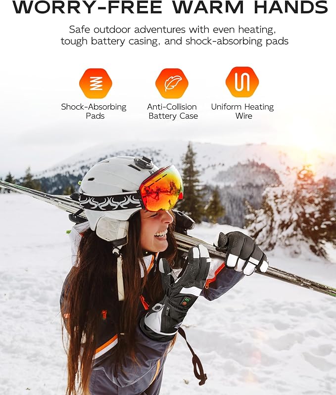 Heated Gloves for Men Women, Electric Heated Work Gloves, Rechargeable 7.6V Battery, 8.5h Warmth, Waterproof Event Heating Glove for Winter Sports, Motorcycle Cycling Skiing Hiking Camping