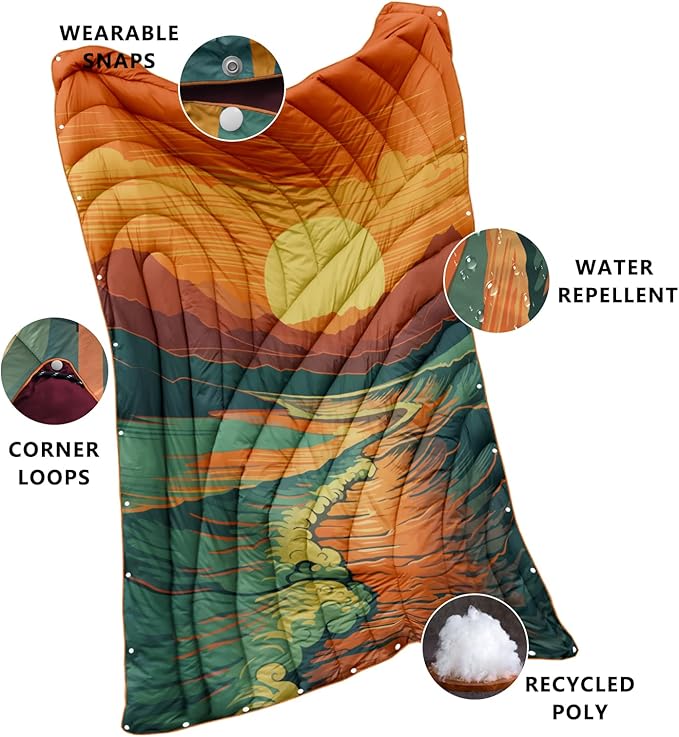Camping Blanket,Lightweight Down Alternative Puffy Printed Camping Blanket Packable Outdoor Blanket for Camping,Traveling, Stadium, Hiking, Picnics