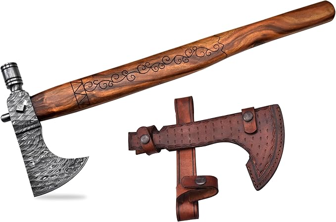 Custom Handmade Viking Hatchet Axe - Damascus Steel Bearded Axe - Camping Tomahawk Battle Axes - Camping Axes and Hatchets - Tomahawk Axe - Axe Tool - Battle Axe - Axe with Sheath