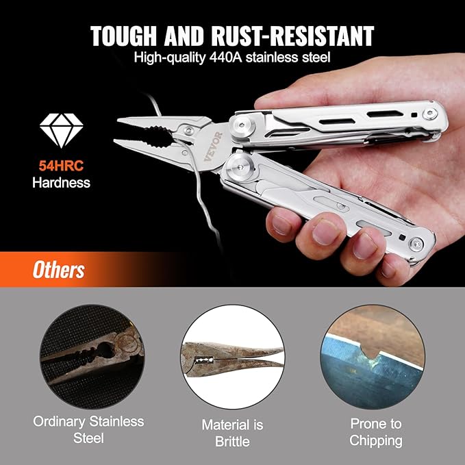 VEVOR 28-in-1 Multitool Pliers,Stainless Steel Multi Tool Pocket K-nife,Self-locking Multitool Pliers with Sheath & Replaceable Screwdrivers Bits -Perfect for Outdoor Survival, Camping, Hiking