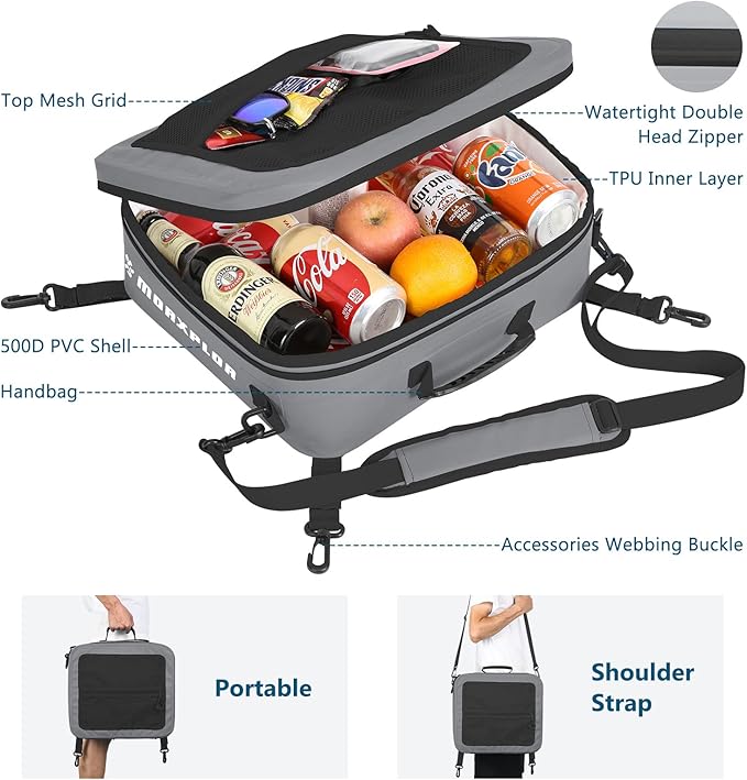 Waterproof PVC Paddleboard Cooler Deck Bag - 12 Can Soft Insulated Cooler for Paddleboarding, Camping, Kayaking