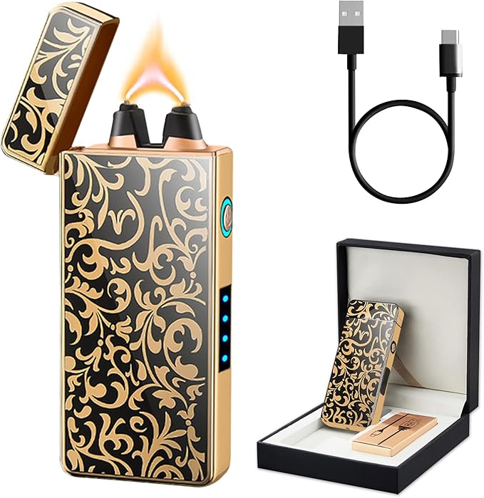 Windproof Lighter USB Rechargeable Plasma Lighter Arc Lighter flameless Lighter with Battery Indicator,lighters for Candle,BBQ and Fireworks (Flower)