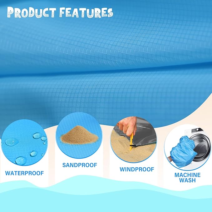 Beach Blanket Waterproof Sandproof 1-8 Adult Oversized 9'×10' Lightweight Durable Compact Sand Free Beach Mat for Travel Camping Hiking Picnic Blanket