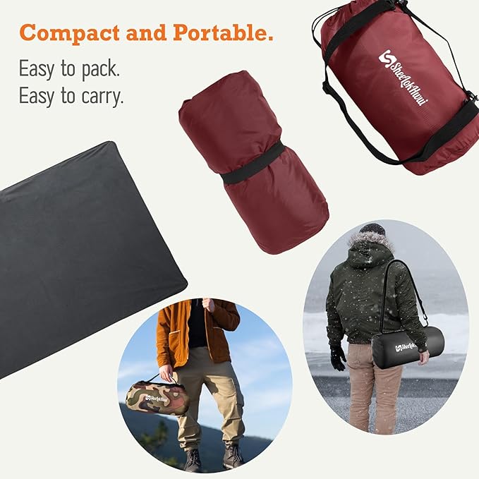 Updated Stadium Blanket for Cold Weather, 4-in-1 Waterproof Large Outdoor Blanket. Warm, Windproof, Portable, Great for Sports Events, Camping, Hiking, Picnic - 82x55in., Antique Ruby